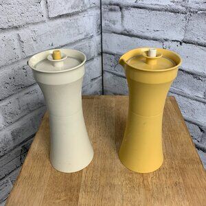 Vintage Tupperware Oil Vinegar Salad Dressing Cruet Set Almond Harvest Gold 1246